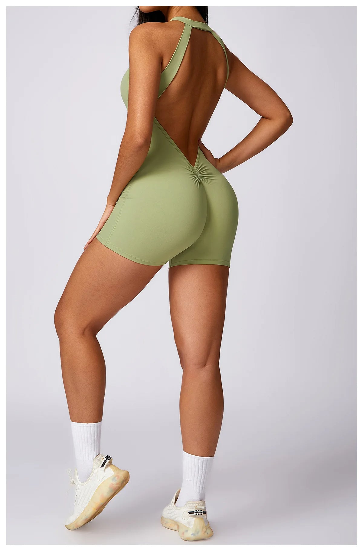 Women's Backless Gym Short Jumpsuit Set