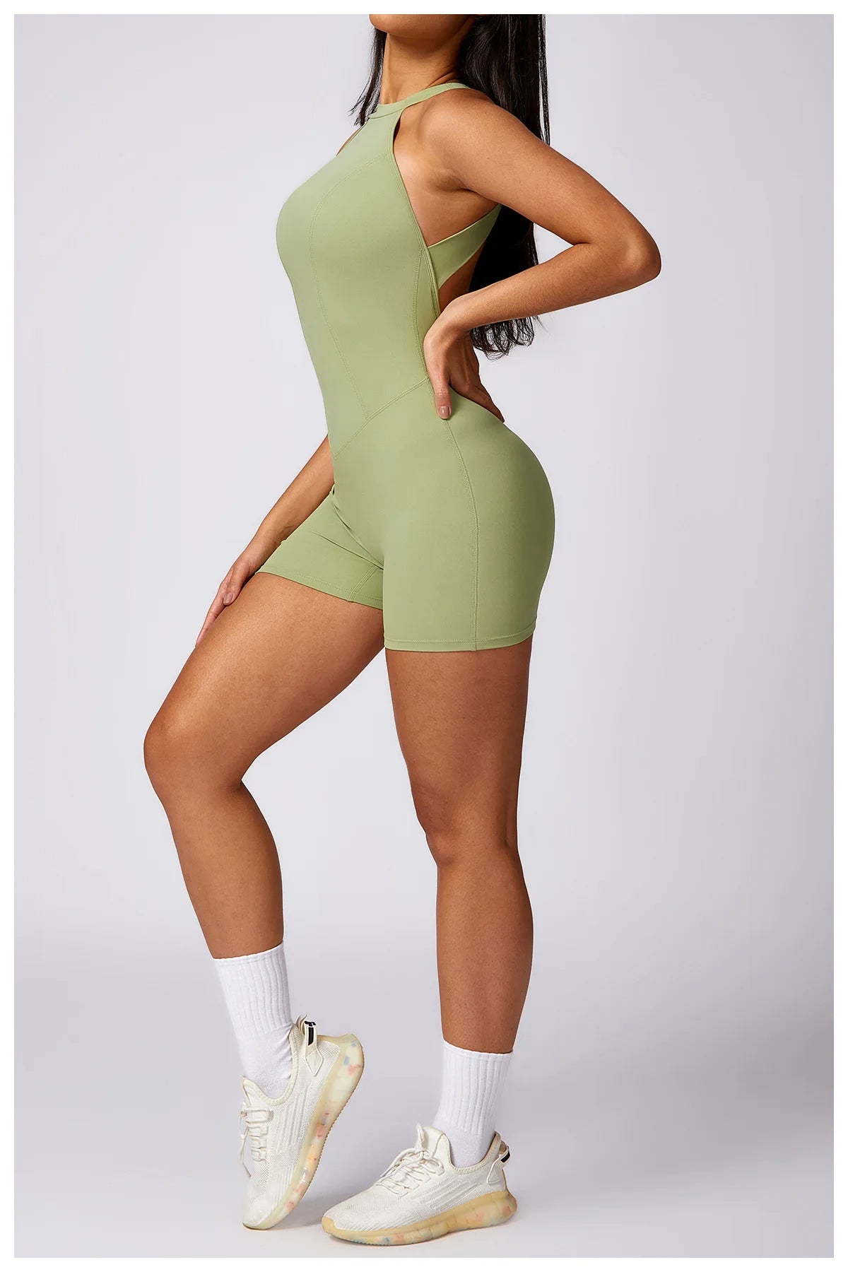 Women's Backless Gym Short Jumpsuit Set