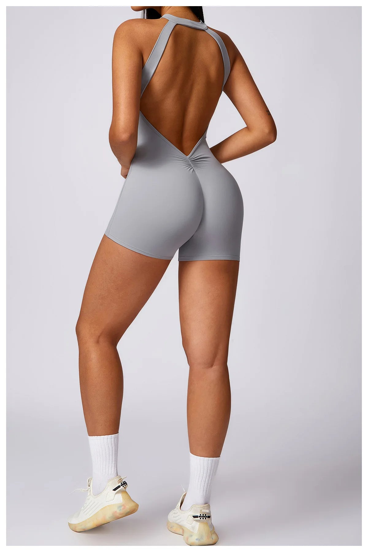 Women's Backless Gym Short Jumpsuit Set