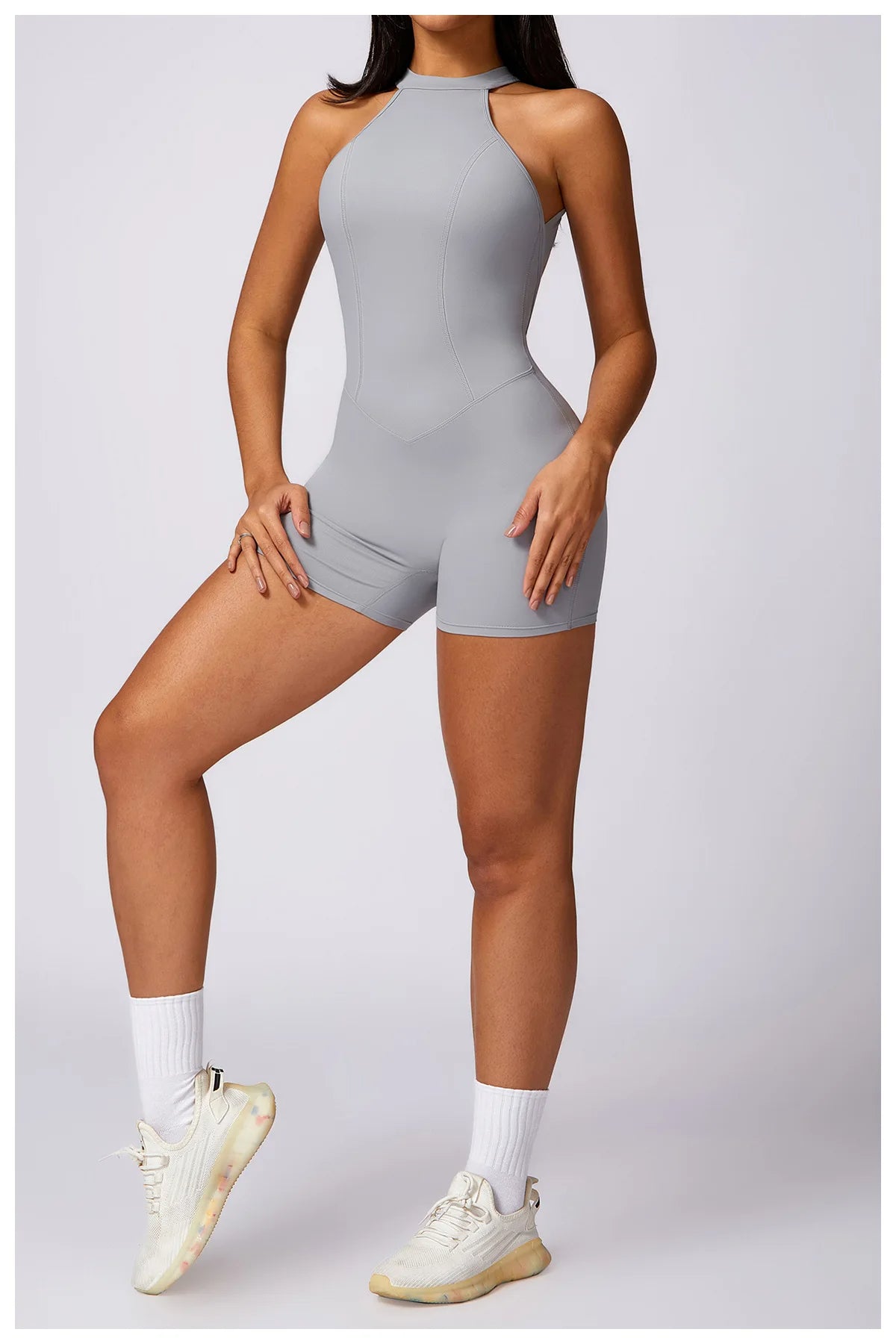 Women's Backless Gym Short Jumpsuit Set