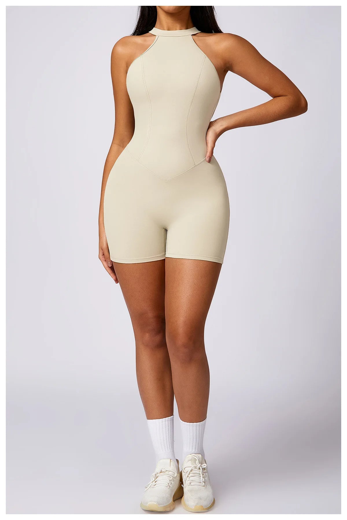 Women's Backless Gym Short Jumpsuit Set