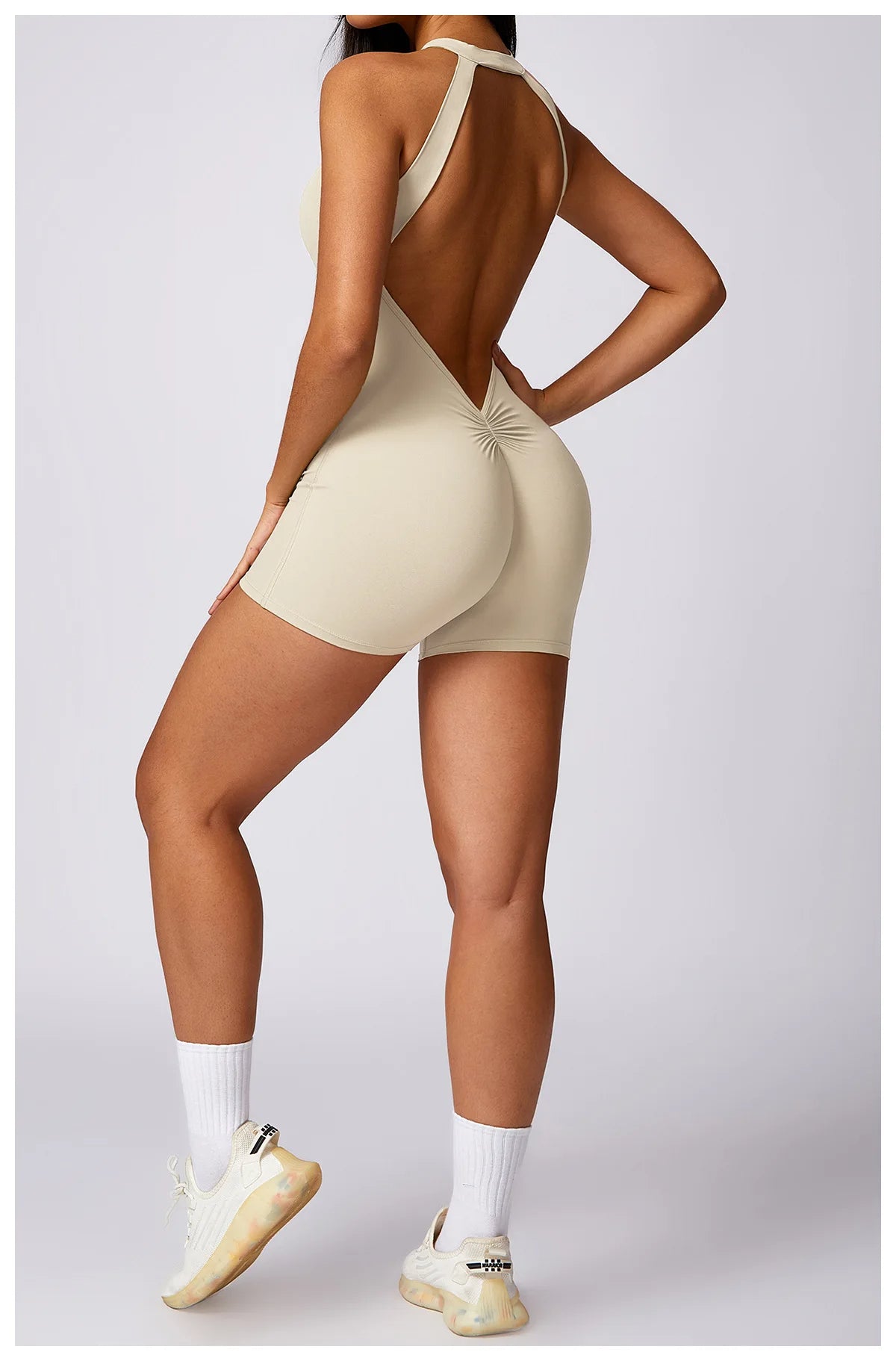 Women's Backless Gym Short Jumpsuit Set
