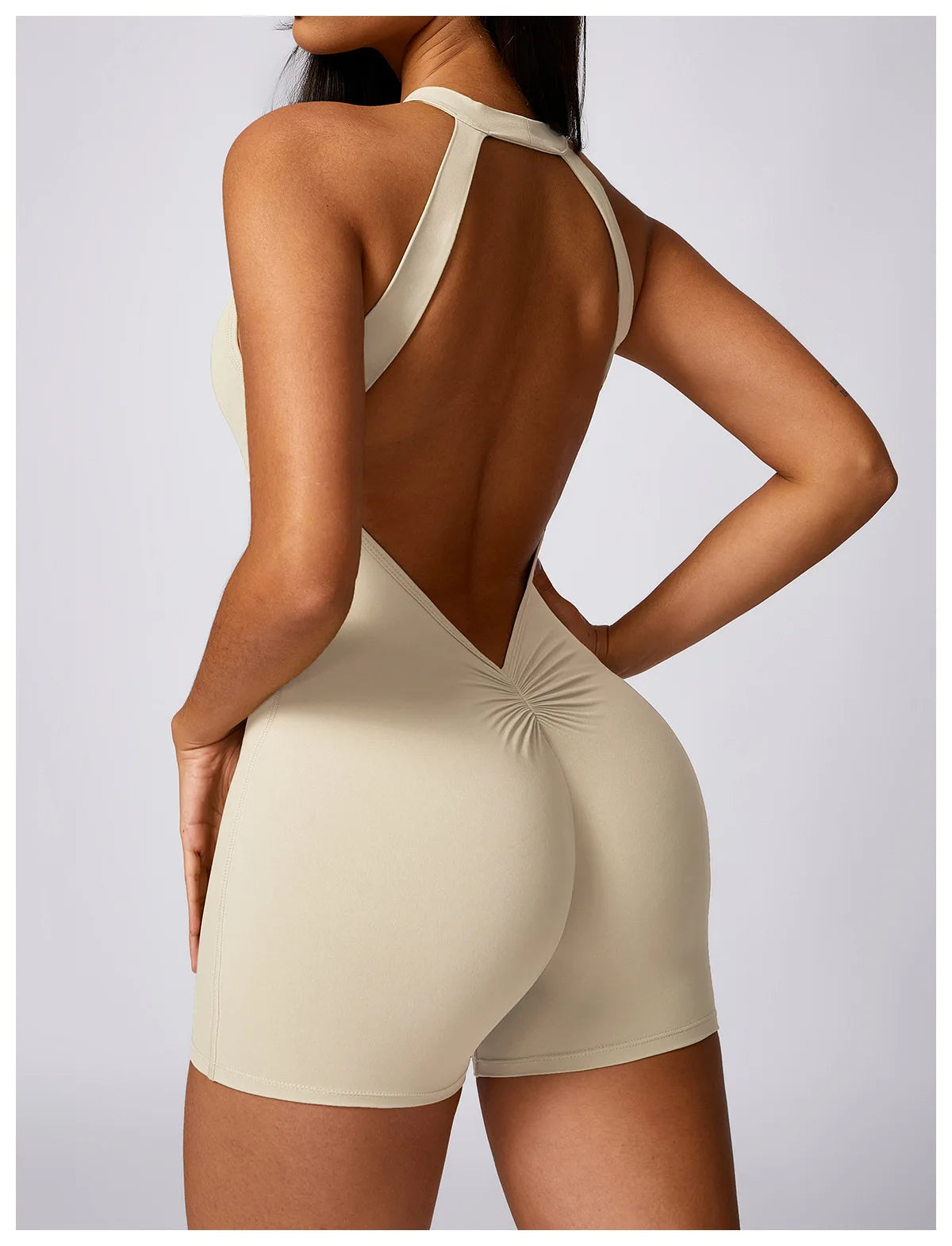 Women's Backless Gym Short Jumpsuit Set
