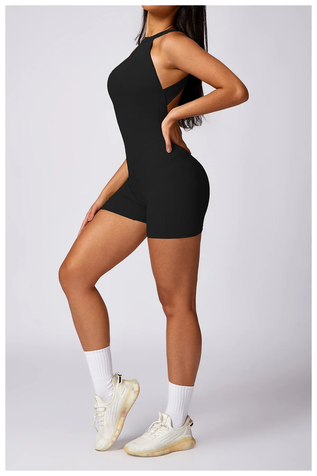 Women's Backless Gym Short Jumpsuit Set