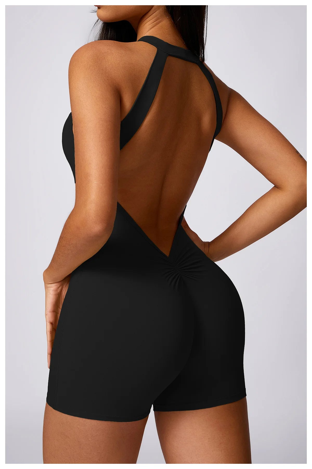 Women's Backless Gym Short Jumpsuit Set