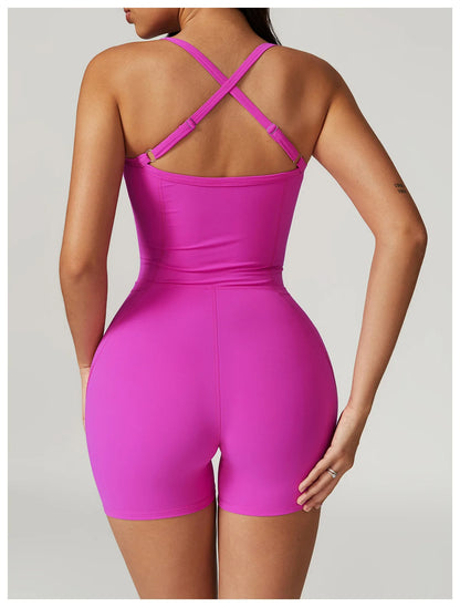 Conjunto corto gym mujer marrón