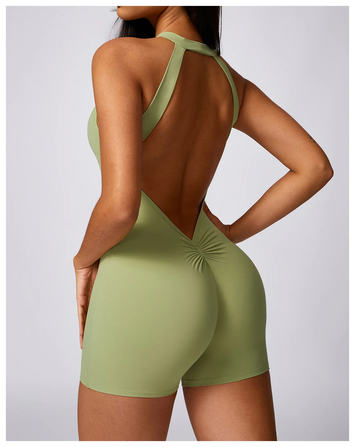 Conjunto mono corto Gym mujer Sin espalda verde