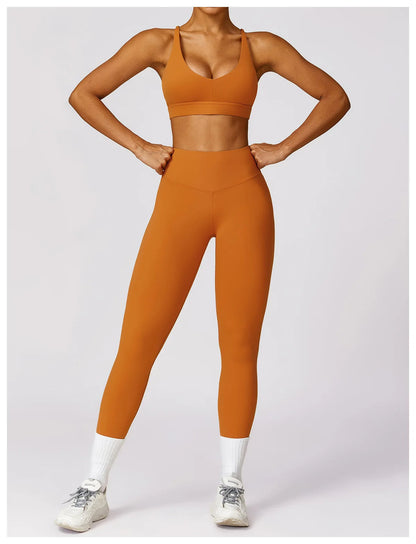 Conjunto deportivo mujer legging y Bra Naranja