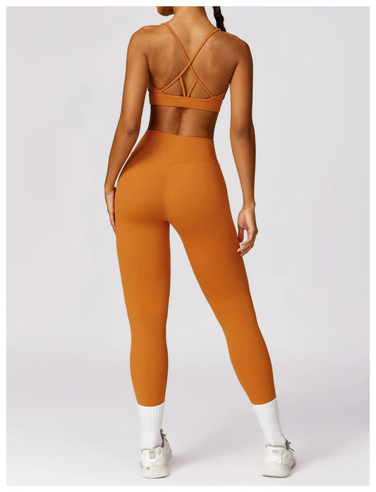 Conjunto deportivo mujer legging y Bra Naranja