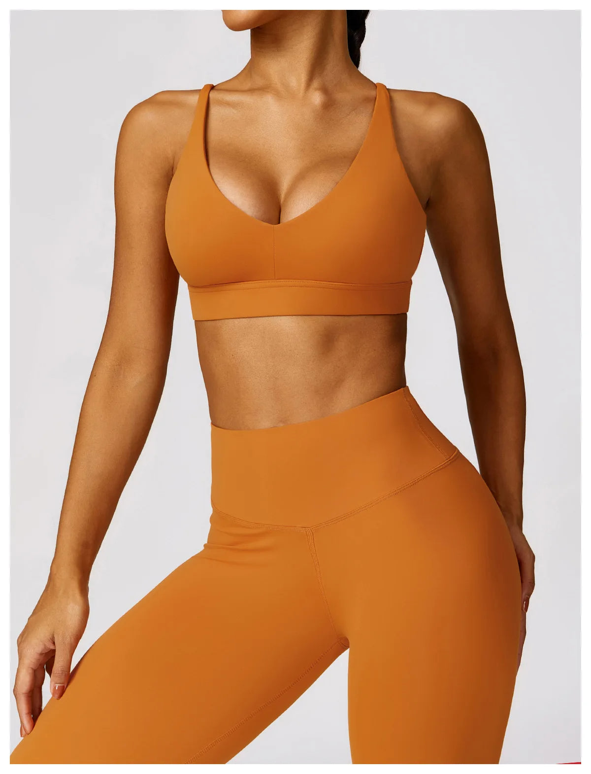 Conjunto deportivo mujer legging y Bra Naranja