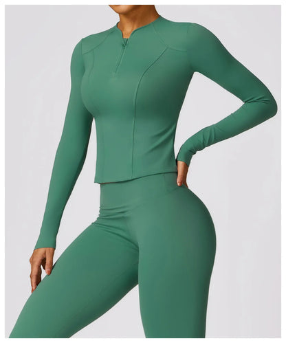 Conjunto deportivo mujer legging y top manga larga Verde