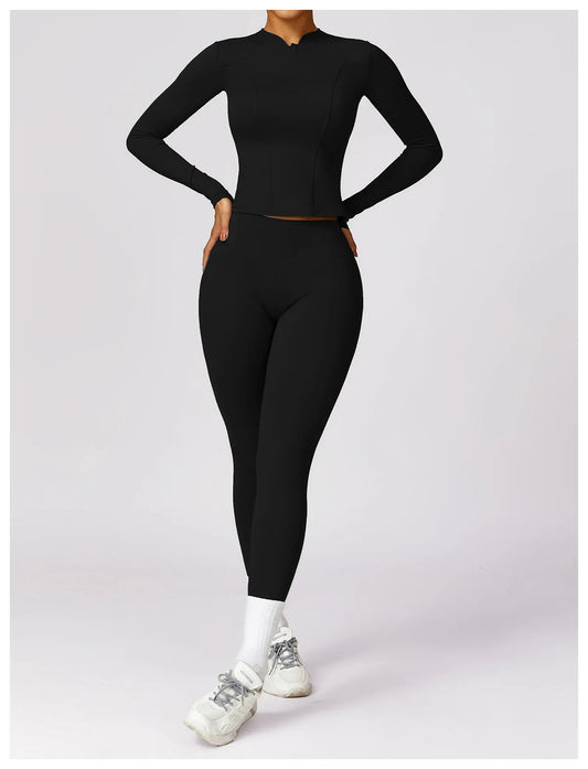 Conjunto deportivo mujer legging y top manga larga Negro